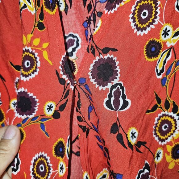 Suzanne Betro Red Boho Wrap Tunic Top Womens Large Lightweight Festival Duster - Picture 3 of 12